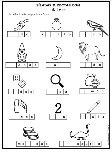 Sílabas con las letras d, l y n