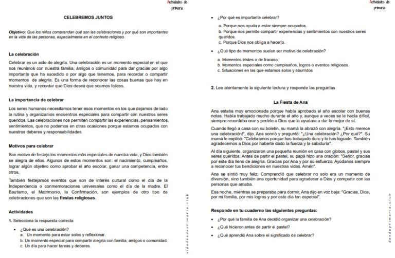 CLASE DE RELIGIÓN TERCER GRADO CELEBREMOS JUNTOS