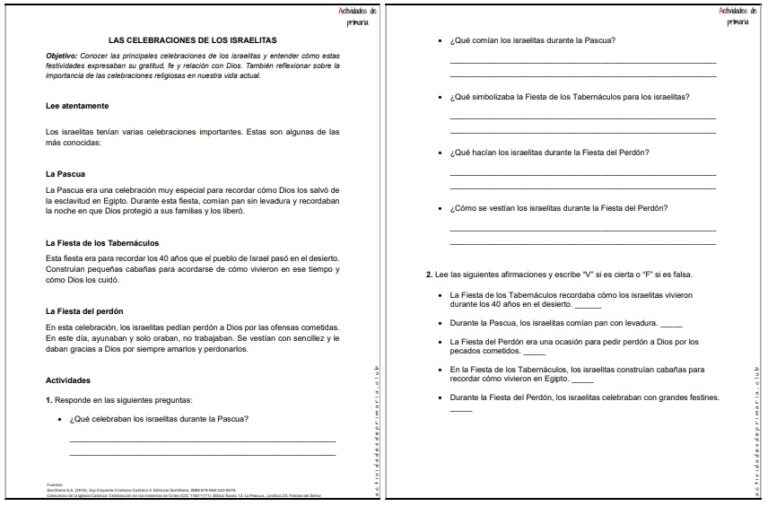 CLASE DE RELIGIÓN TERCER GRADO LAS CELEBRACIONES DE LOS ISRAELITAS