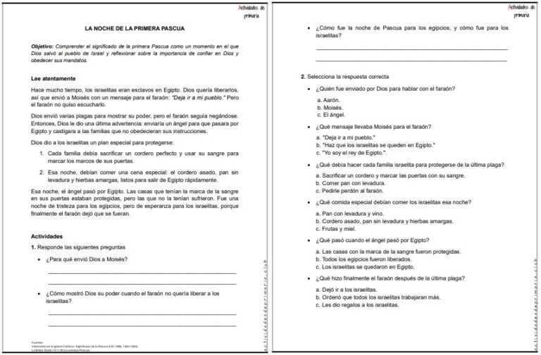 CLASE DE RELIGIÓN TERCER GRADO LA NOCHE DE LA PRIMERA PASCUA