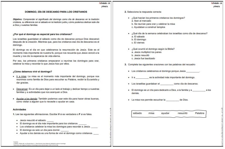 CLASE DE RELIGIÓN TERCER GRADO DOMINGO DIA DE DESCANSO PARA LOS CRISTIANOS