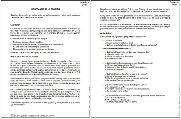 CLASE DE RELIGIÓN TERCER GRADO IMPORTANCIA DE LA ORACION