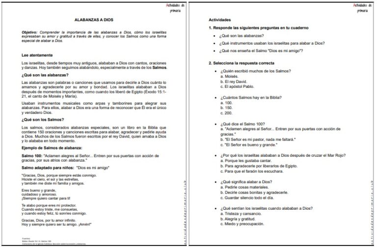 CLASE DE RELIGIÓN TERCER GRADO ALABANZAS A DIOS