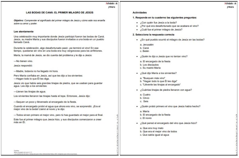 CLASE DE RELIGIÓN TERCER GRADO LAS BODAS DE CANA EL PRIMER MILAGRO DE JESUS