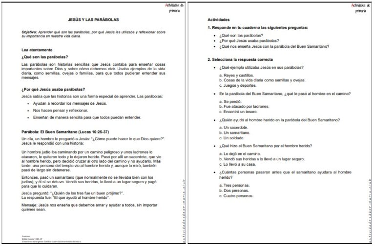 CLASE DE RELIGIÓN TERCER GRADO JESUS Y LAS PARABOLAS