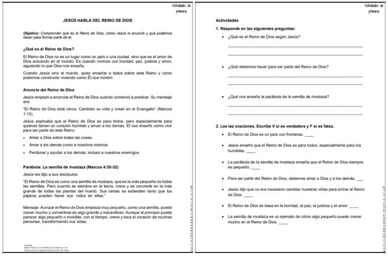 CLASE DE RELIGIÓN TERCER GRADO JESUS HABLA DEL REINO DE DIOS