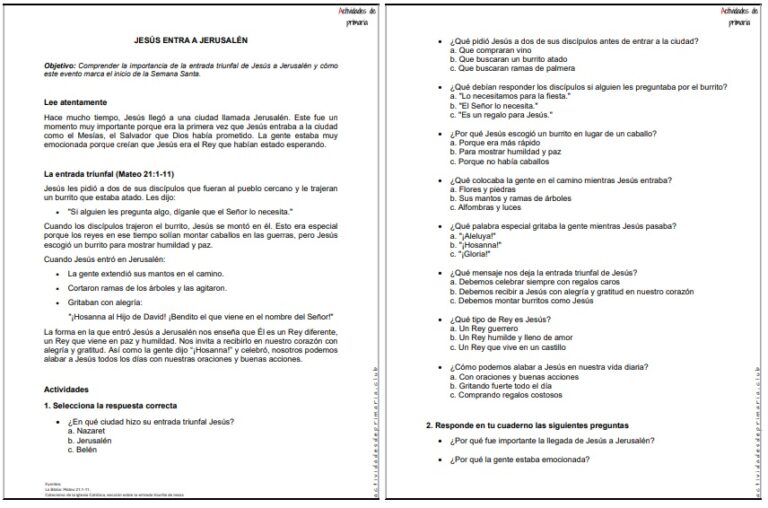 CLASE DE RELIGIÓN TERCER GRADO JESUS ENTRA A JERUSALEN