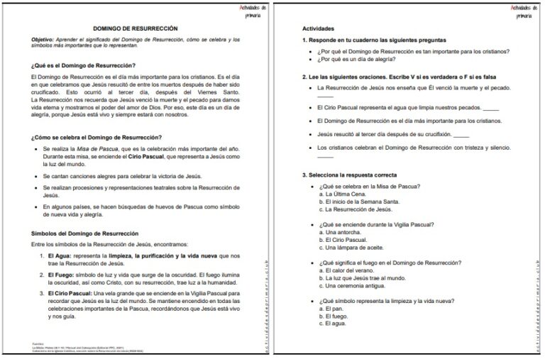 CLASE DE RELIGIÓN TERCER GRADO DOMINGO DE RESURRECCION