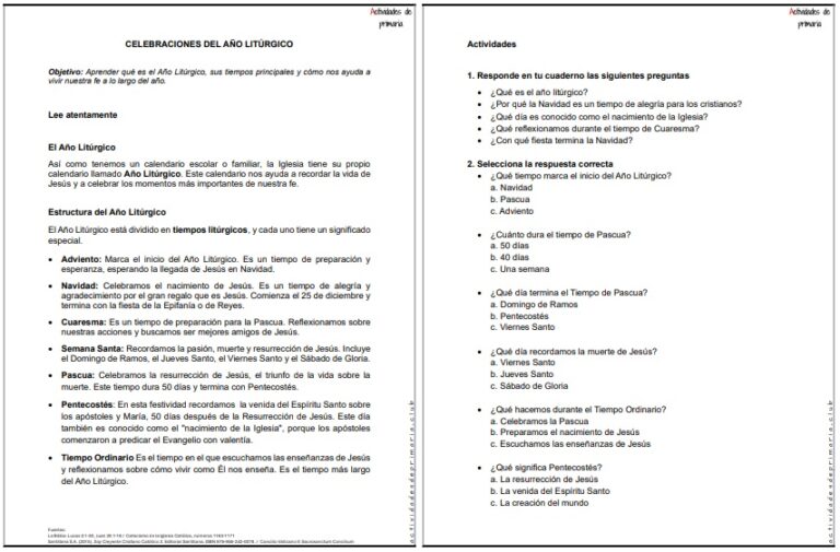 CLASE DE RELIGIÓN TERCER GRADO CELEBRACIONES DEL AÑO LITURGICO