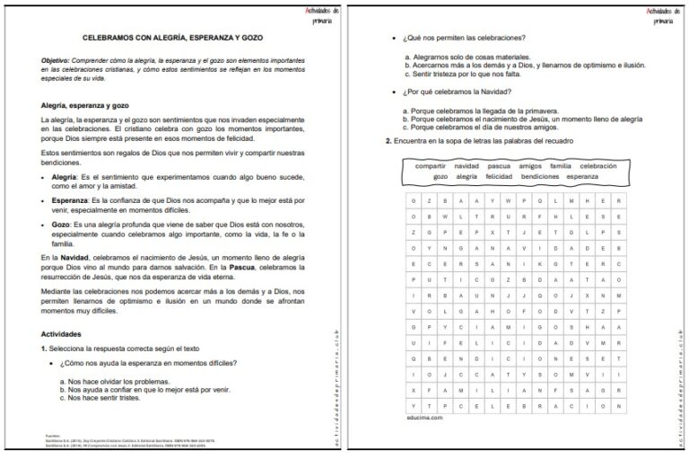 CLASE DE RELIGIÓN TERCER GRADO CELEBRAMOS CON ALEGRIA ESPERANZA Y GOZO