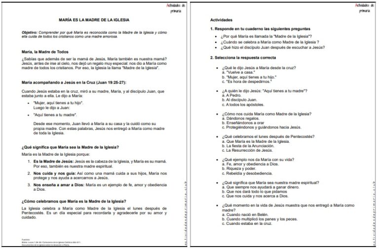 CLASE DE RELIGIÓN TERCER GRADO MARIA ES LA MADRE DE LA IGLESIA