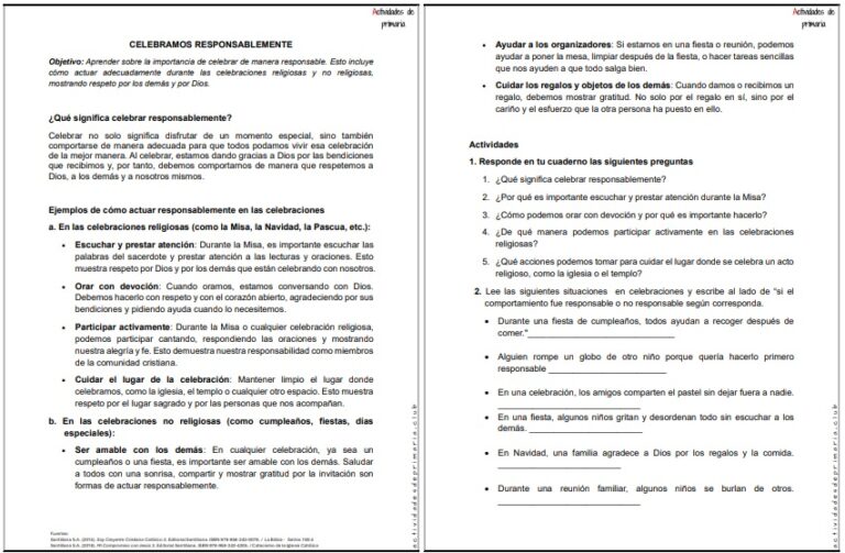 CLASE DE RELIGIÓN TERCER GRADO CELEBRAMOS RESPONSABLEMENTE