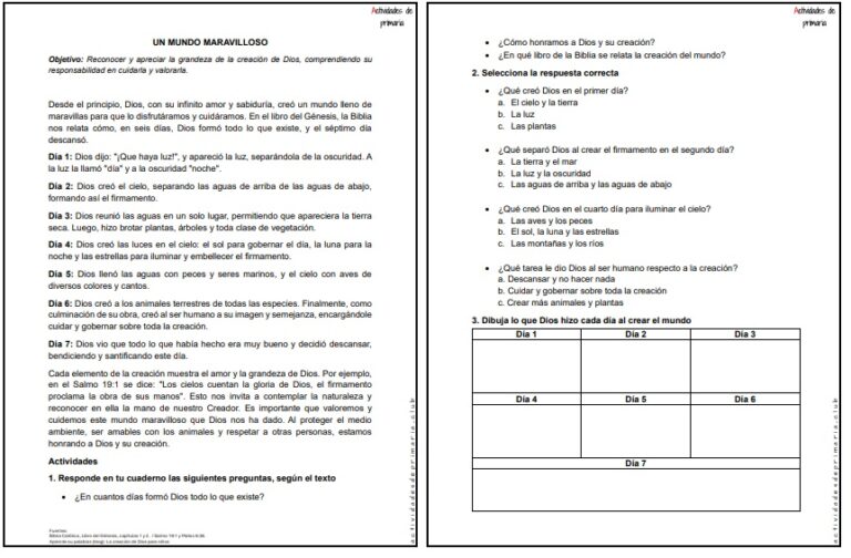CLASE DE RELIGIÓN CUARTO GRADO - UN MUNDO MARAVILLOSO