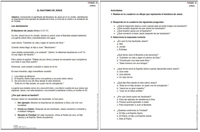 CLASE DE RELIGIÓN TERCER GRADO - BAUTISMO DE JESÚS