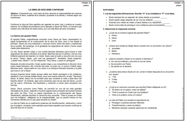 CLASE DE RELIGIÓN CUARTO GRADO - LA OBRA DE DIOS DEBE CONTINUAR