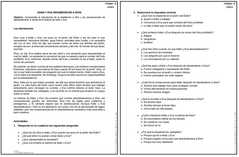 CLASE DE RELIGIÓN CUARTO GRADO - ADÁN Y EVA DESOBEDECEN A DIOS