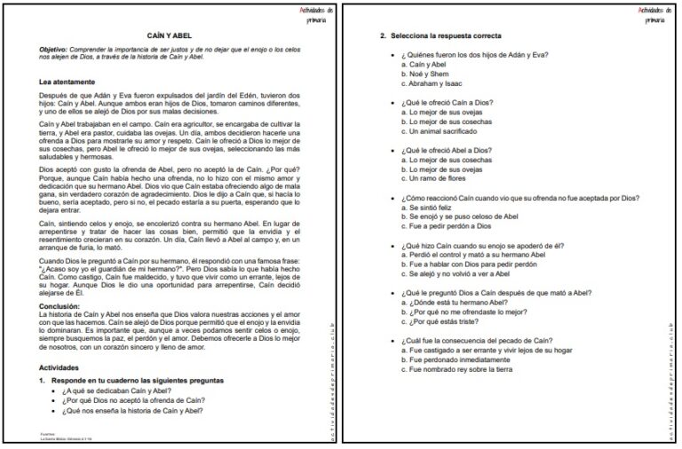 CLASE DE RELIGIÓN CUARTO GRADO - CAÍN Y ABEL
