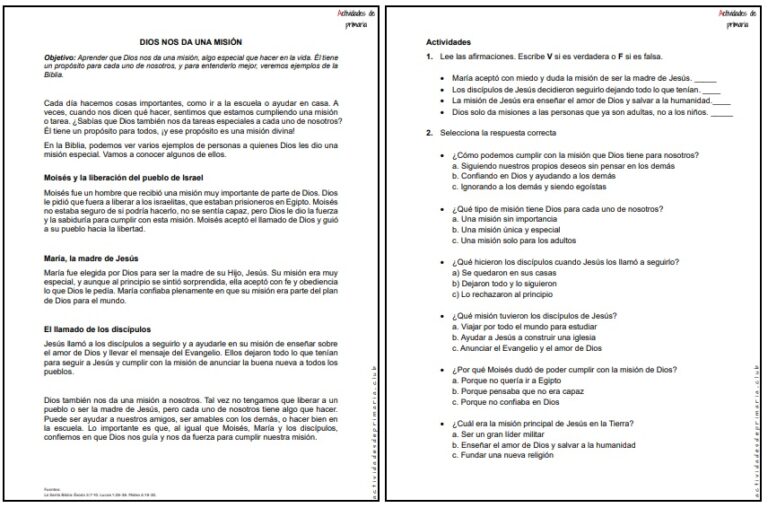 CLASE DE RELIGIÓN CUARTO GRADO - DIOS NOS DA UNA MISIÓN