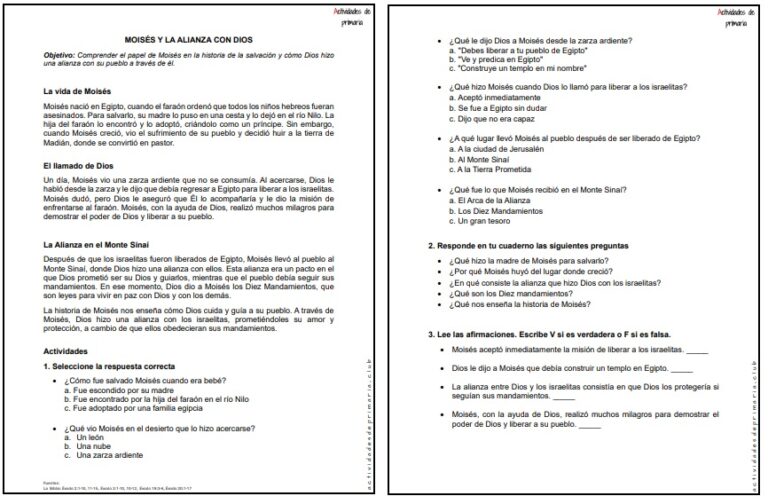 CLASE DE RELIGIÓN CUARTO GRADO - MOISÉS Y LA ALIANZA CON DIOS