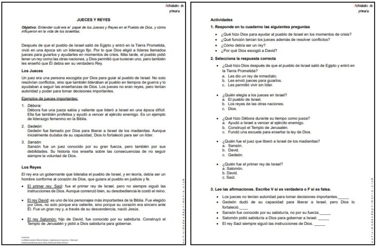 CLASE DE RELIGIÓN CUARTO GRADO - JUECES Y REYES