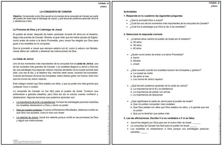 CLASE DE RELIGIÓN CUARTO GRADO - LA CONQUISTA DE CANAÁN