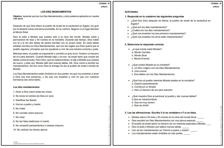 CLASE DE RELIGIÓN CUARTO GRADO - LOS DIEZ MANDAMIENTOS