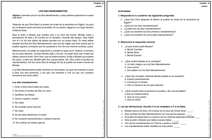 CLASE DE RELIGIÓN CUARTO GRADO - LOS DIEZ MANDAMIENTOS