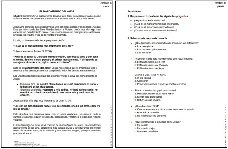 CLASE DE RELIGIÓN CUARTO GRADO - EL MANDAMIENTO DEL AMOR