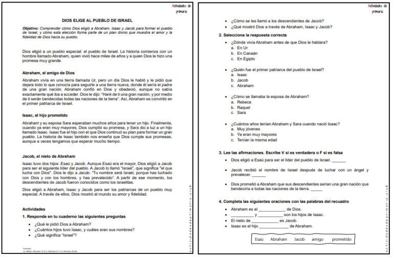 CLASE DE RELIGIÓN CUARTO GRADO - DIOS ELIGE AL PUEBLO DE ISRAEL