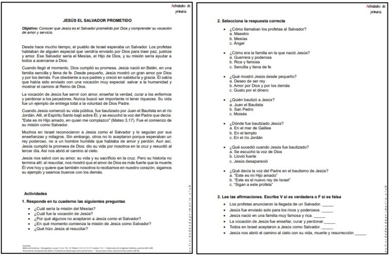 CLASE DE RELIGIÓN CUARTO GRADO - JESÚS EL SALVADOR PROMETIDO