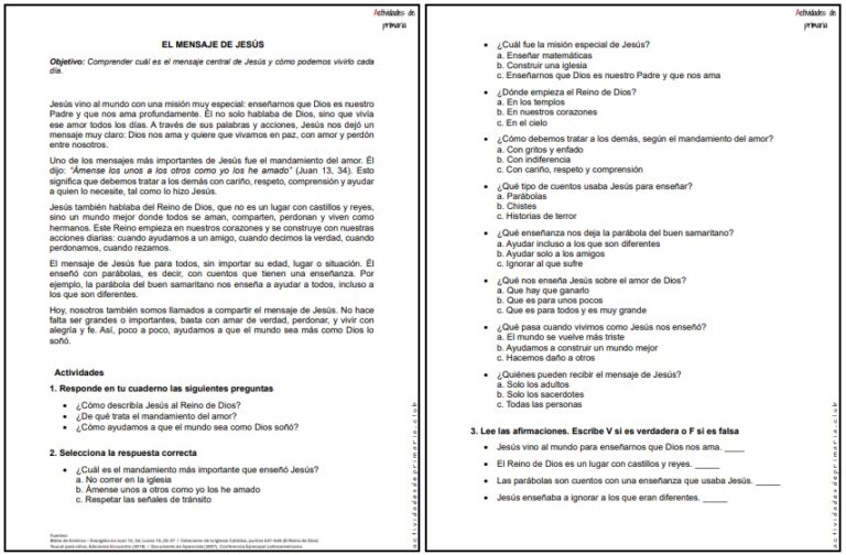 CLASE DE RELIGIÓN CUARTO GRADO - EL MENSAJE DE JESÚS
