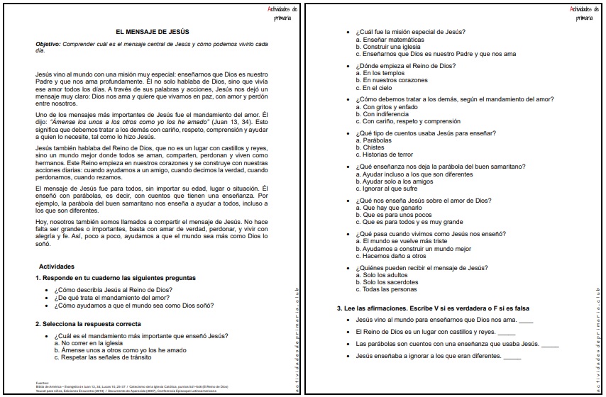 CLASE DE RELIGIÓN CUARTO GRADO - EL MENSAJE DE JESÚS