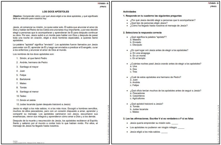 CLASE DE RELIGIÓN CUARTO GRADO - LOS DOCE APÓSTOLES