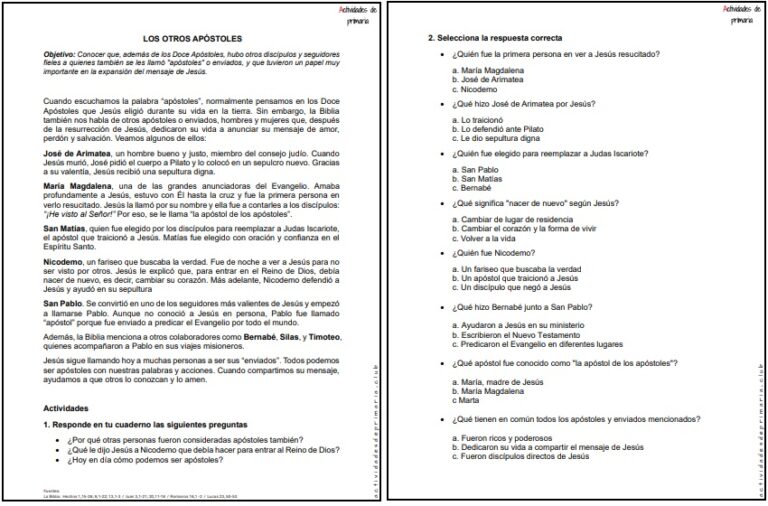 CLASE DE RELIGIÓN CUARTO GRADO - LOS OTROS APÓSTOLES