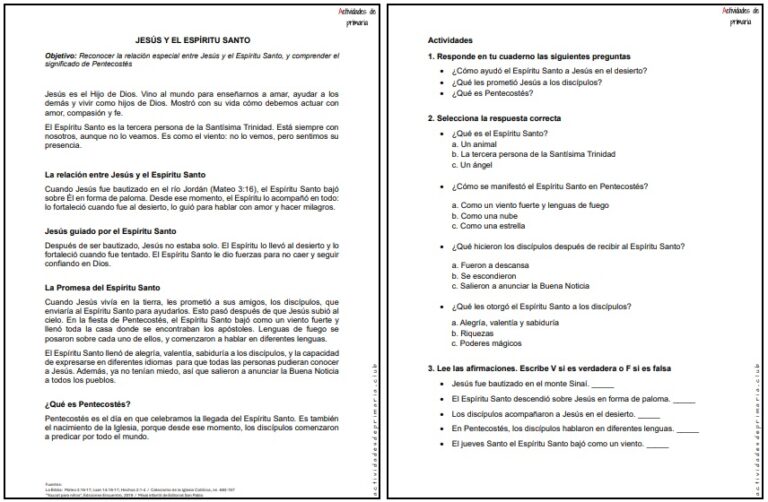 CLASE DE RELIGIÓN CUARTO GRADO - JESÚS Y EL ESPÍRITU SANTO