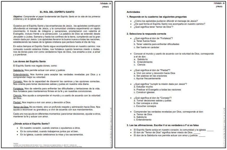 CLASE DE RELIGIÓN CUARTO GRADO - EL ROL DEL ESPÍRITU SANTO