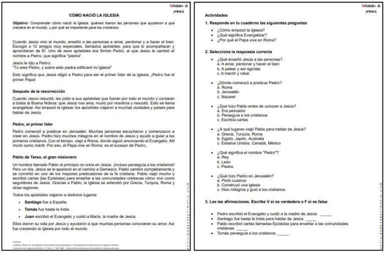 CLASE DE RELIGIÓN CUARTO GRADO - CÓMO NACIÓ LA IGLESIA