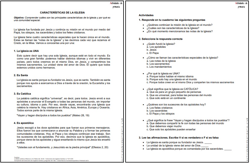 CLASE DE RELIGIÓN CUARTO GRADO - CARACTERÍSTICAS DE LA IGLESIA