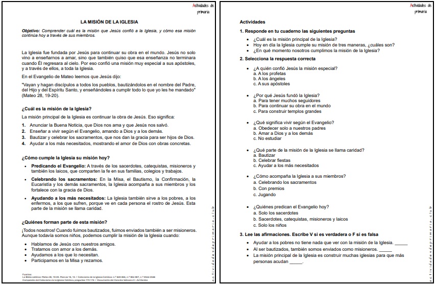 CLASE DE RELIGIÓN CUARTO GRADO - LA MISIÓN DE LA IGLESIA