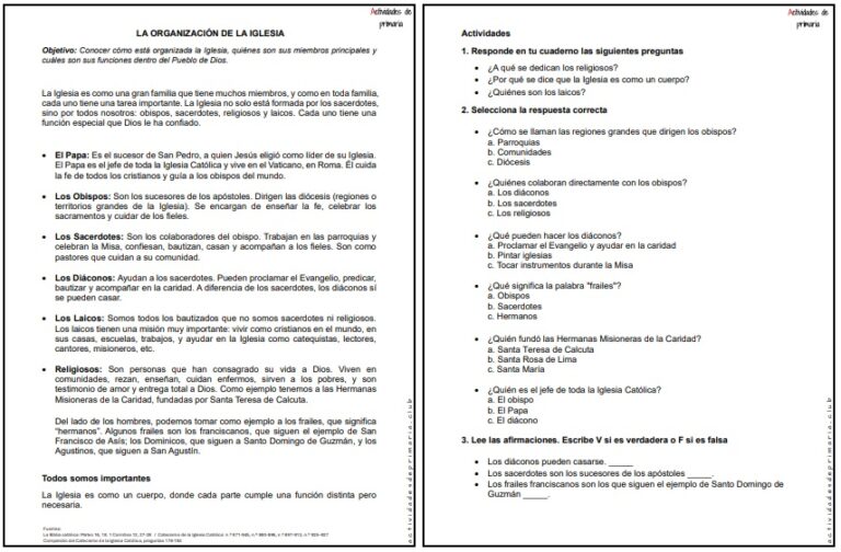 CLASE DE RELIGIÓN CUARTO GRADO - LA ORGANIZACIÓN DE LA IGLESIA