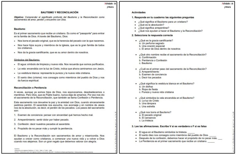 CLASE DE RELIGIÓN CUARTO GRADO - BAUTISMO Y RECONCILIACIÓN
