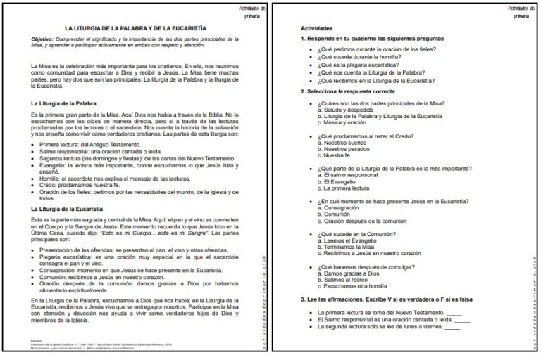 CLASE DE RELIGIÓN CUARTO GRADO - LA LITURGIA DE LA PALABRA Y DE LA EUCARISTÍA