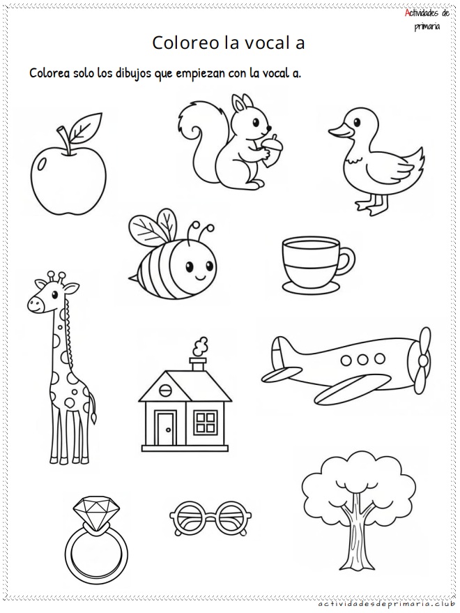 Actividad para colorear la vocal A en primer grado