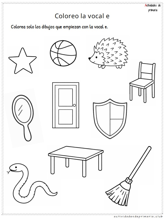 Actividad para colorear la vocal E en primer grado
