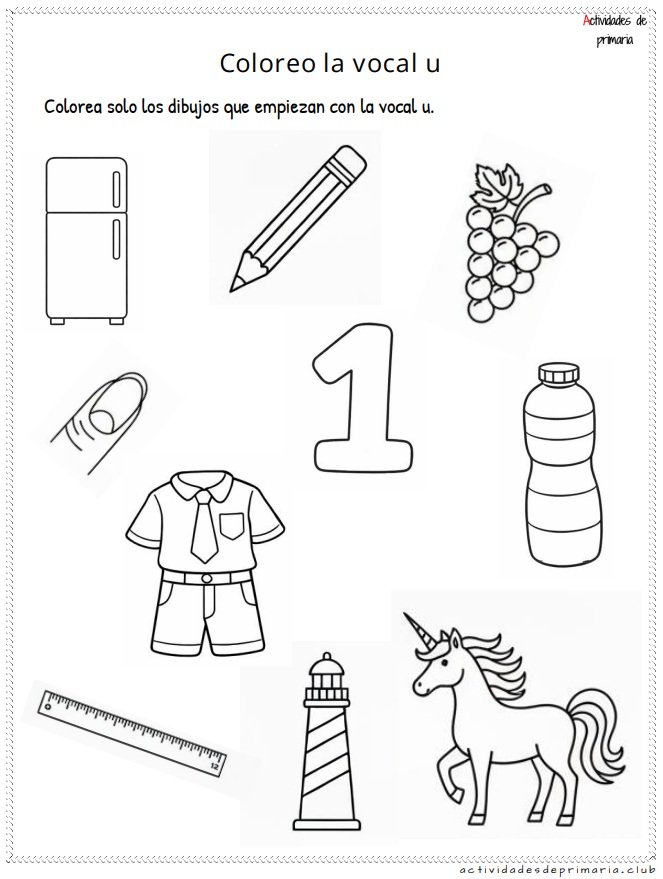 Actividad coloreo la vocal U para primer grado
