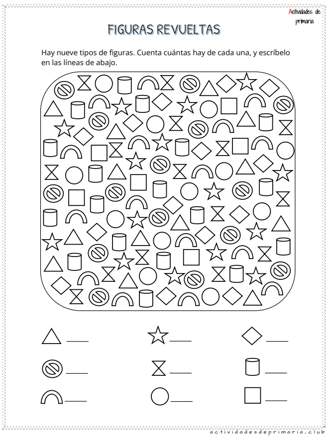 Actividad de conteo de figuras para primer grado