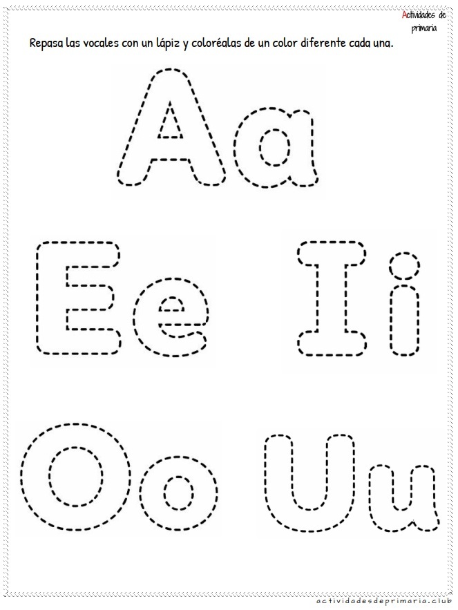 Actividad de vocales para repasar y colorear en primer grado de primaria