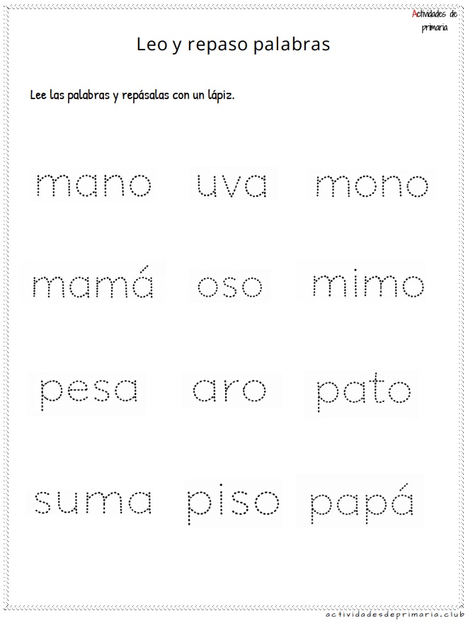 Leo y repaso palabras simples actividad imprimible para primer grado
