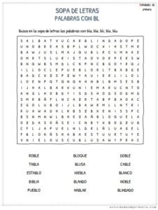 Sílabas bla ble bli blo blu – Sopa de letras para segundo grado