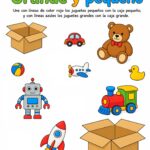 Actividad grande y pequeño para clasificar juguetes según su tamaño